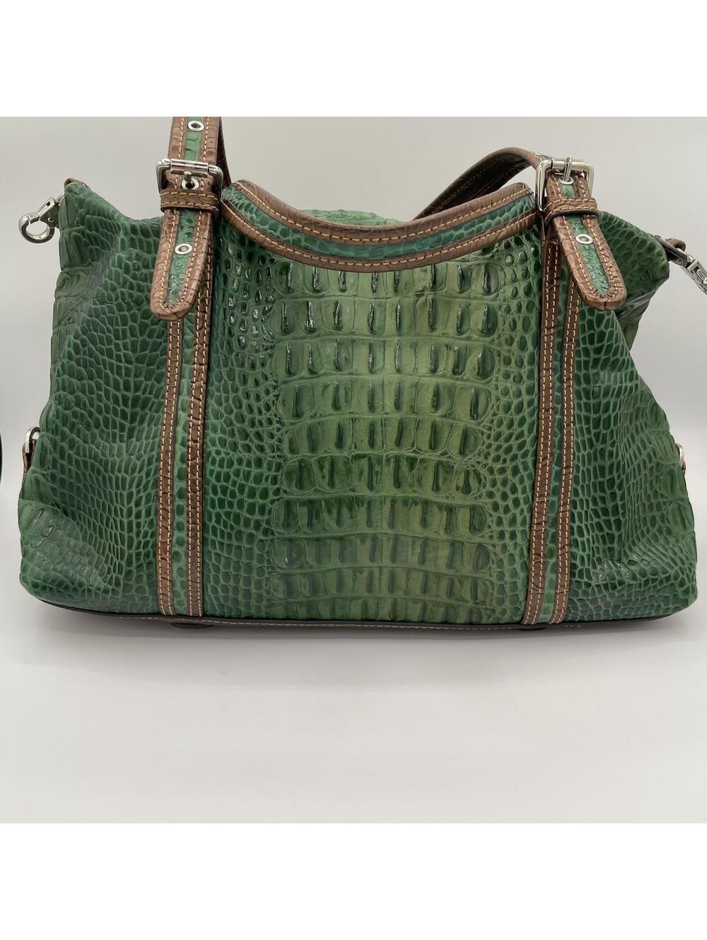 Sharif Large Teal Embossed Leather Tote Croc Print Satchel Shoulder Bag Charm - Picture 3 of 9